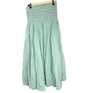 Staud Womens Smocked Strapless Dress Green M Midi Summer Cotton Cottagecore Boho